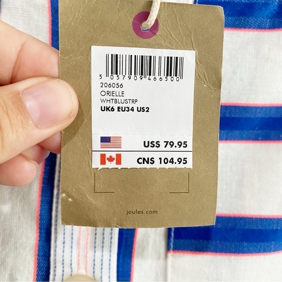 JOULES Orielle Linen Blend Midi Skirt White Blue Stripe NEW Coastal Size 2 - Picture 12 of 16